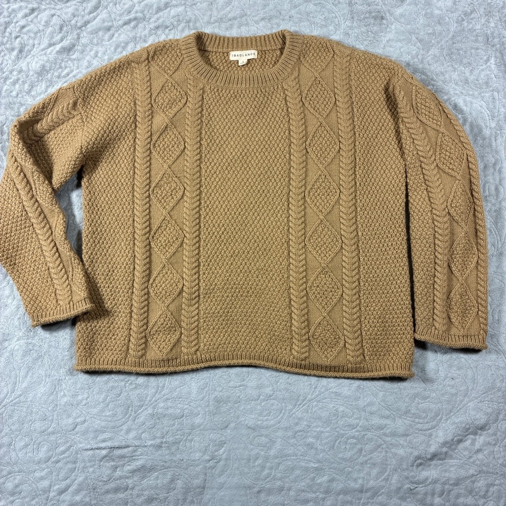 Tradlands Modern Fisherman Cable Knit Sweater Alpaca Size S Brown Sustainable